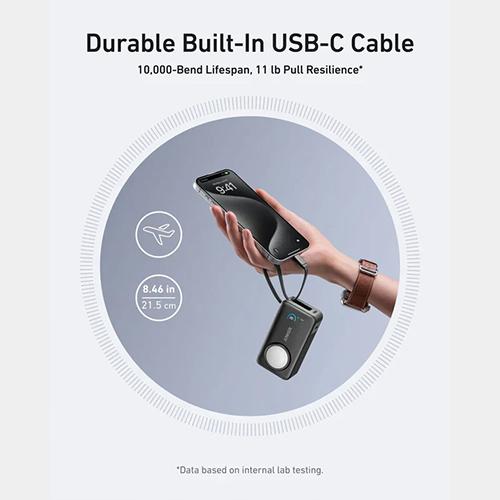 انكر ماج جو باور بنك 10000مللي امبير 35واط لساعة ابل وكابل مدمج Type C اسود موديل رقم.A1657H11 