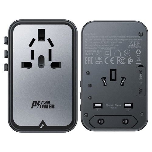 انكر نانو محول السفر 4في1 2منفذ Type Cومنفذ USB ومنفذ تيار متردد 65واط اسود موديل رقم.A9213K11