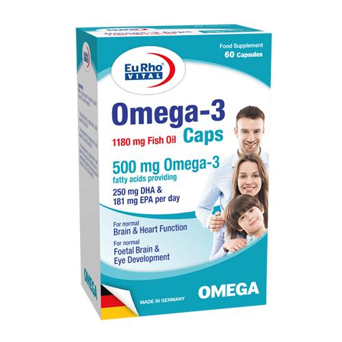 يورو فيتال اوميجا 3 كابس 500مجم زيت السمك 1180مجم مكمل غذائي 30كبسولة