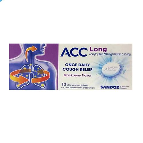 ايه سي سي لونج اسيتيل سيستين 600مجم مذيب وطارد للبلغم بالتوت الاسود 10اقراص فوارة