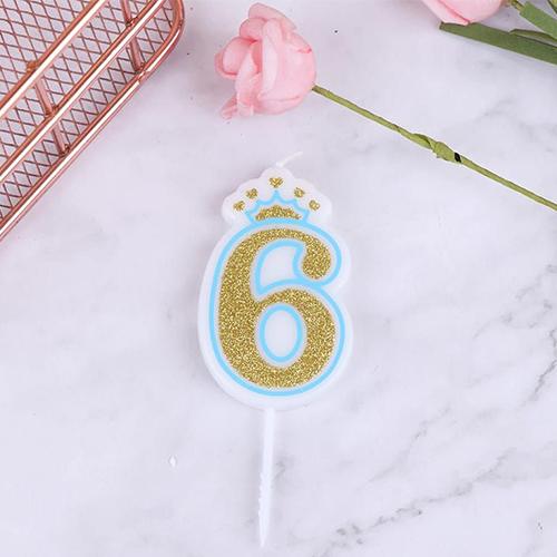 شمعة تاج عيد ميلاد سعيد رقم 6 زرقاء للاولاد