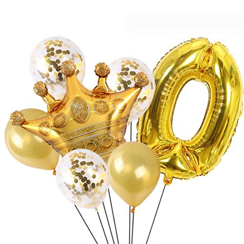 7قطع من بالونات زينة لحفلات اعياد الميلاد السعيدة مع الرقم 0 ذهبي
