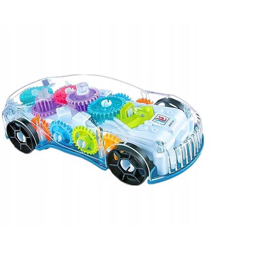فن بلاست كونسيبت سيارة سباق مع مصابيح ليد وامضة ثلاثية الابعاد وشاشة عرض تروس موسيقية لعبة سيارة شفافة للاطفال سيارات احتكاك دوارة 360 درجة للاطفال