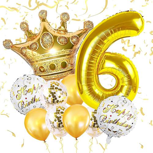 7قطع من بالونات زينة لحفلات اعياد الميلاد السعيدة مع الرقم 6 ذهبي