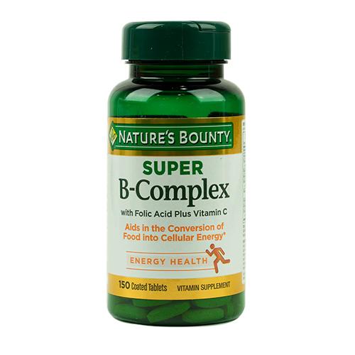 نايتشرز باونتي سوبر بي مركب مع حمض الفوليك بلس فيتامين سي لتعزيز الطاقة 150قرص مغلف