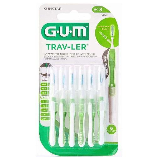 جي يو ام ترافلر فرشاة تنظيف بين الاسنان 1.1مم اخضر 6قطع