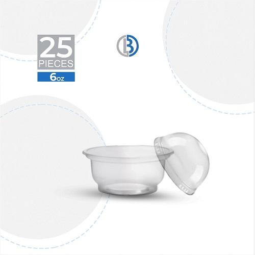 كوب ايس كريم بلاستيك شفاف مع غطاء قبة 6اونص قطر92مم 25حبة