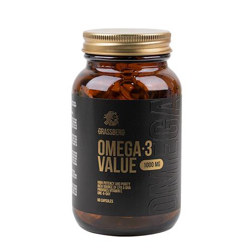 جراسبيرج اوميجا 3 فاليو 1000مجم بتركيز ونقاء عالي مع فيتامين هـ 60كبسولة