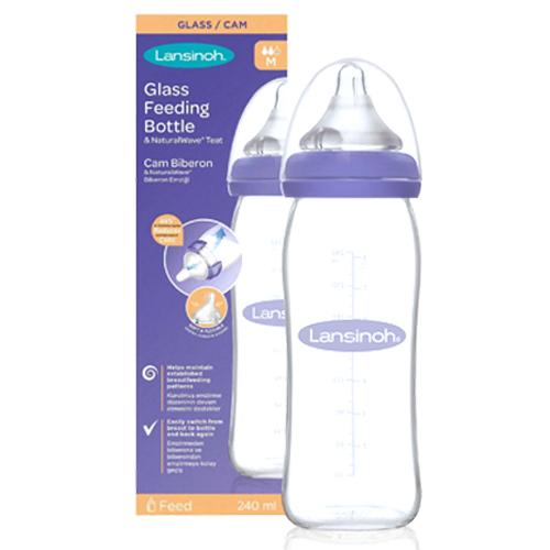 لانسينوه زجاجة رضاعة زجاجية بموجة طبيعية وتدفق متوسط 240مل