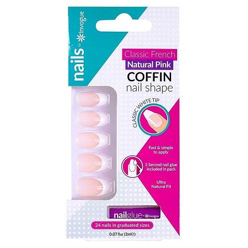 انفوج اظافر فرنسية كلاسيكية مربعة 24قطعة ناتشورال بينك