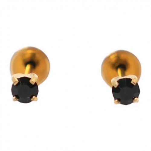 185 قرط مطلي بالذهب عيار 18 مرصع بكريستال اسود مقاس 3مم