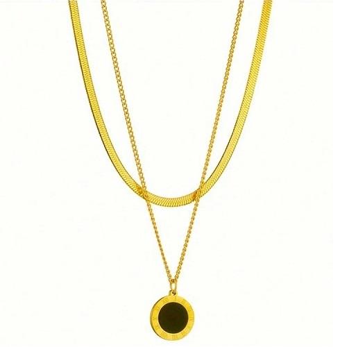 طقم قلادة عملات رومانية سوداء بسلسلة من الفولاذ المقاوم للصدا