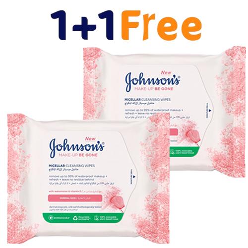 جونسون مناديل تنظيف ميسيلار بالبطيخ وفيتامين ه لازالة المكياج للبشرة العادية 25منديل 1+1مجانا